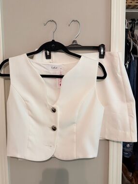 White Two-Piece Skirt Set - Sleeveless Vest & Mini Skirt